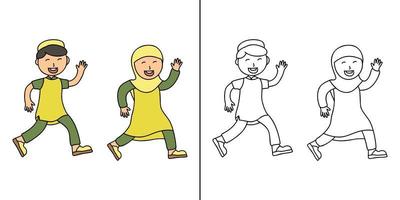 moslim kinderen pictogram cartoon. jongeren karakter symbool vector kinderen kleurboek