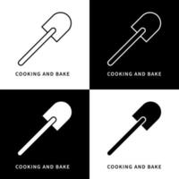 koken en bakken keukengerei icoon. spatel gebruiksvoorwerp vector symbool. voedsel en cake tools logo