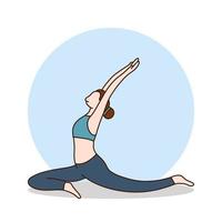 meisje yoga sport pictogram cartoon. vrouwelijke gezondheid mascotte vectorillustratie. vrouw workout activiteit logo vector