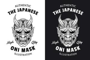 set schedel donkere kunst japans masker duivel demon handgetekende graveerstijl vector