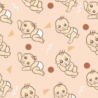 set schattige baby baby's jongen cartoon plat met abstracte bruine object collectie illustratie lite roze. vector
