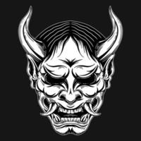 donkere kunst japanse duivel oni masker tattoo handgetekende arcering stijl vector