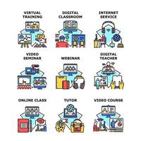 virtuele training set iconen vector illustraties