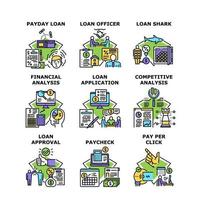 lening financiën bank set iconen vector illustraties