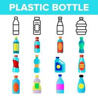 plastic waterfles lineaire vector iconen set