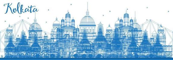 schets de skyline van kolkata met blauwe oriëntatiepunten. vector