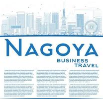 schets de skyline van nagoya met blauwe gebouwen en kopieer ruimte. vector