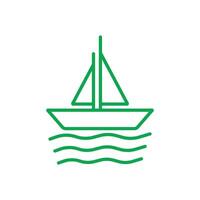 eps10 groene vector zeilboot lijn pictogram geïsoleerd op een witte achtergrond. boot met zeegolven-symbool in een eenvoudige, platte trendy moderne stijl voor uw website-ontwerp, logo, pictogram en mobiele applicatie