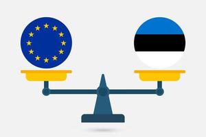 weegschaal die de eu en de Estlandse vlag in evenwicht houdt. vectorillustratie. vector