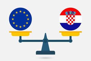 weegschaal die de vlag van de eu en kroatië in evenwicht houdt. vectorillustratie. vector