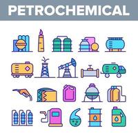 petrochemische industrie vector kleur lijn iconen set