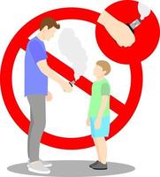 een man biedt een kind een vape aan. een concept tegen het vapen van kinderen. platte vectorillustratie geïsoleerd op een witte achtergrond vector