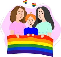 lesbische familie op de achtergrond van de lgbt-vlag. vectorillustratie in een vlakke stijl vector