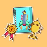 terug naar school ontwerp vector, potlood, trofee en boekillustratie voor icon vector