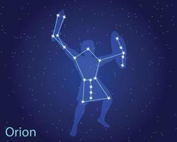 vectorillustratie van het sterrenbeeld orion. pegasus-sterrenbeeld in de nachtelijke hemel. jager orion uit de oude Griekse mythologie vector