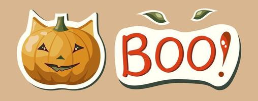 herfst stickerpakket. set halloween-illustraties met pompoen. leuke en griezelige herfststickers. vector