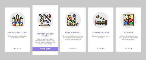 houten speelgoed voor kinderen speeltijd onboarding pictogrammen instellen vector