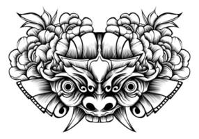 oni masker met bloem tattoo illustratie ontwerp vector