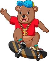 cartoon schattige baby teddybeer die skateboard speelt vector