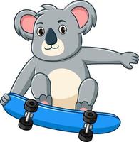 cartoon schattige baby koala die skateboard speelt vector