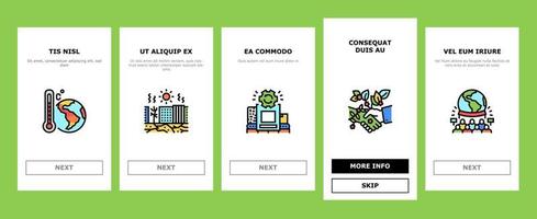klimaatverandering en milieu onboarding pictogrammen instellen vector