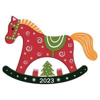 kerstspeelgoed voor het kerstboomhobbelpaard in vintage stijl met een symbool van het nieuwe jaar. vectorillustratie geïsoleerd op een witte achtergrond. vector