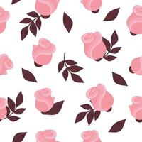 schattig naadloos patroon met roze rozen en toppen. prachtige lentebloemen, verpakkingsontwerp, huwelijksdecoratie. vlakke afbeelding op witte achtergrond vector