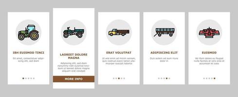 landbouwmachines en transport onboarding pictogrammen instellen vector