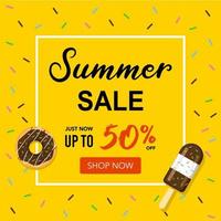 zomerverkoop ijs en donut banner of poster korting 50 procent korting vector