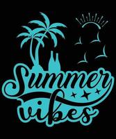 zomerse vibes met palmboom en champagnefles vector t-shirt ontwerpsjabloon