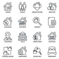 set van onroerend goed pictogram logo vectorillustratie. huis pack symbool sjabloon. huis, familie, droomhuis, makelaar en meer voor grafische en webdesigncollectie vector