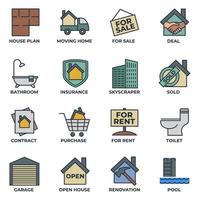 set van onroerend goed pictogram logo vectorillustratie. huis pack symbool sjabloon. zwembad, contract, deal, te huur, renovatie en meer voor grafische en webdesigncollectie vector