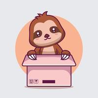 schattige luiaard in doos cartoon afbeelding vector