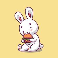 schattig konijn eet hamburger cartoon afbeelding vector