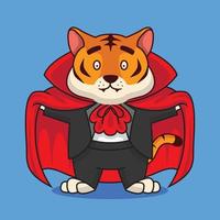 schattige tijger dracula kostuum cartoon afbeelding vector