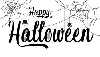 gelukkige halloween-belettering. handgeschreven kalligrafie met spinnenweb en vleermuizen voor wenskaarten, posters, banners, flyers en uitnodigingen. happy halloween-tekst, vakantieachtergrond vector