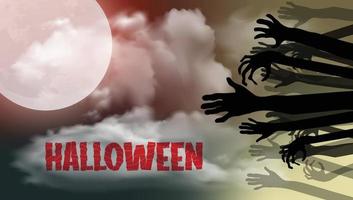 happy halloween banner of party uitnodiging achtergrond met nacht wolken en pompoenen stijl. vectorillustratie. volle maan aan de hemel vector