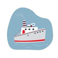 cartoon hand getekend kleurrijk schip voor zee achtergrond, kinderen avontuur en reizen, vector geïsoleerde illustratie