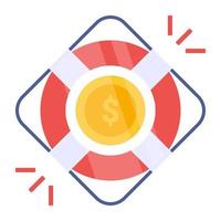 dollar met reddingsboei symboliseert concept van reddingsfonds vector