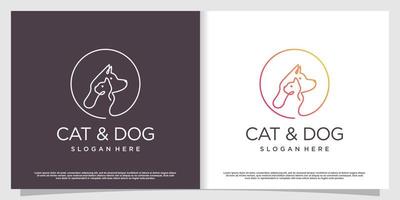 kat en hond pictogram logo-ontwerp met creatieve unieke stijl premium vector