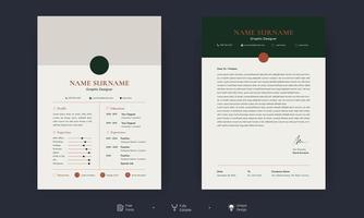 schoon modern cv en sollicitatiebriefsjabloon. vectorsjabloon voor zakelijke sollicitaties, cv-sjablonen. professioneel cv briefhoofd, persoonlijke beschrijving profiel vector set