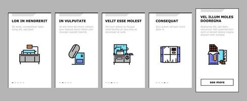 chocolade productie onboarding pictogrammen instellen vector