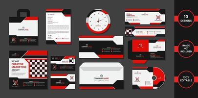 stationair 10 in 1 pakketontwerp met eenvoudige vormen in rode en zwarte kleur vector
