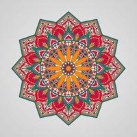 kleurrijke mandala op witte geïsoleerde achtergrond, vector mandala in rood, donker oranje, groenblauw, dennengroen, chocolade kosmos kleuren .can worden gebruikt voor kaarten, uitnodigingen, banners, posters, print design.