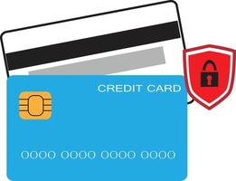 creditcard met schildpictogram op witte achtergrond. vlakke stijl. veilig creditcard vergrendeld teken. veiligheidsbadge bankconcept. bescherming schild creditcard symbool. vector