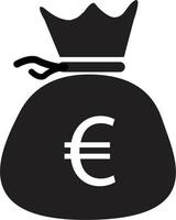 euro tas pictogram op witte achtergrond. vlakke stijl. geldzak contant pictogram voor uw websiteontwerp, logo, app, ui. euro eur zwart symbool. valuta tas teken. vector