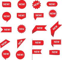 set nieuwe stickers. stickers voor producttags voor nieuwe aankomstwinkels. rode stickers ondertekenen. vector