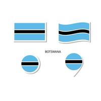 Botswana vlag logo icon set, rechthoek plat pictogrammen, cirkelvorm, marker met vlaggen. vector