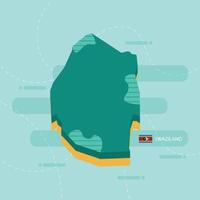 3D-vectorkaart van swaziland met naam en vlag van land op lichtgroene achtergrond en streepje. vector