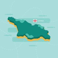 3D-vectorkaart van Georgië met naam en vlag van land op lichtgroene achtergrond en streepje. vector